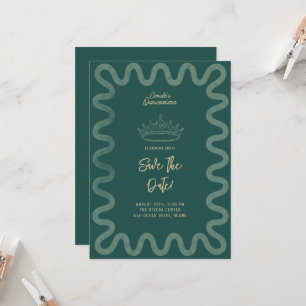 Emerald Green and Gold Squiggle Quinceañera Save t Invitation