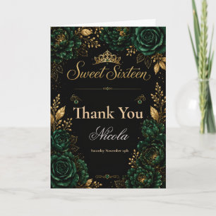 Emerald Green and Gold Sweet Sixteen Thank You Card