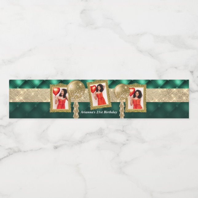 Emerald Green and Gold Water Label with Pictures (Single Label)