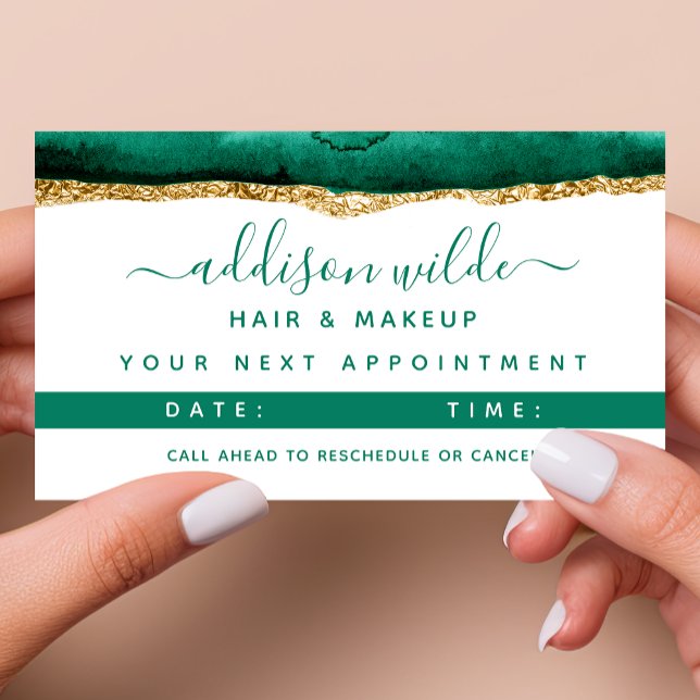 Emerald Green And Gold Watercolor Appointment Card (Creator Uploaded)