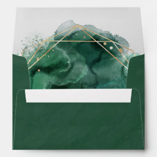Emerald Green And Gold Watercolor Wedding Envelope