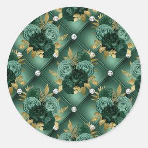 Emerald Green and Gold Wedding Classic Round Sticker