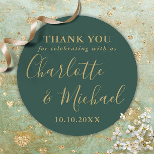 Emerald Green And Gold Wedding Favour Thank You Classic Round Sticker