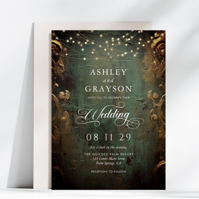 Emerald Green and Gold Wedding Invitation (Creator Uploaded)