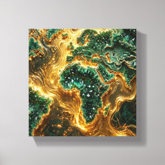 Emerald Green and Gold World Map Canvas - Luxe Geo Print