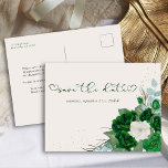 Emerald Green and Ivory Rose Floral Save the Date Announcement Postcard<br><div class="desc">Floral Save the Date Postcard to customise for any occasion. The design has roses in emerald green and ivory with gold confetti, foliage and eucalyptus leaves. Save the date is hand lettered with love heart flourishes. Coordinating quinceanera invitations, stationery and party decor is available in my Royal Rose Emerald Green...</div>