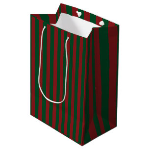 Emerald Green and Merlot Red Stripe Christmas Medium Gift Bag