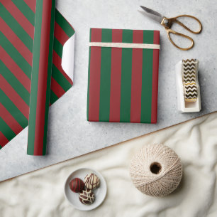 Emerald Green and Merlot Red Stripe Christmas Wrapping Paper