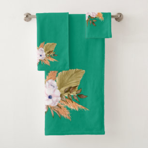 Emerald Green  and Pampas Grass Bath Towel Set