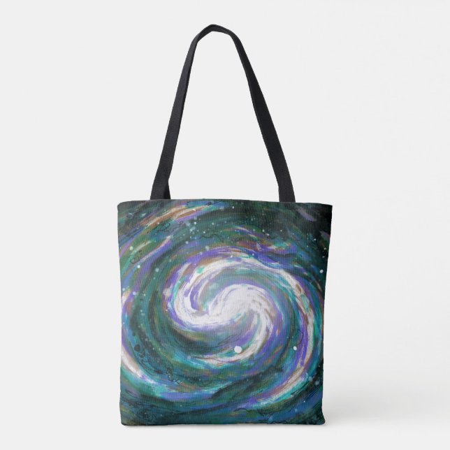 Emerald Green and Purple Painted Galaxy Tote Bag (Back)
