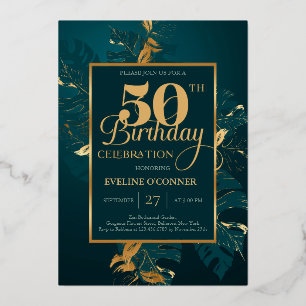 Emerald green and real gold foil 50th birthday foi