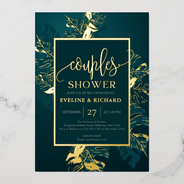 Emerald green and real gold foil couples shower (Front)