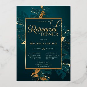 Emerald green and real gold foil rehearsal dinner