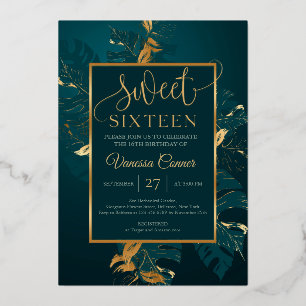 Emerald green and real gold foil sweet sixteen