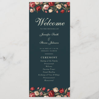 Emerald Green and Red Tulip Wedding Program