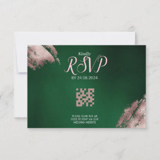 Emerald Green and Rose Gold QR Code RSVP Card