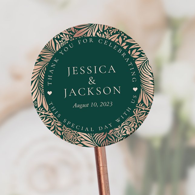Emerald Green and Rose Gold Thank You Classic Round Sticker (Creator Uploaded)