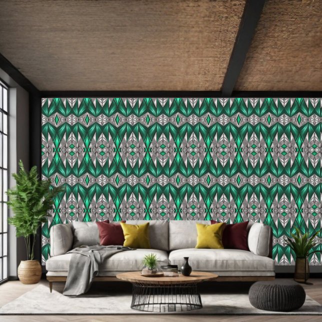 Emerald Green and Silver Pattern Peel and Stick  Wallpaper (Creator Uploaded)