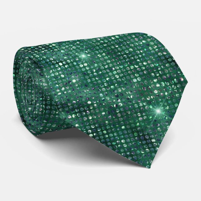 Emerald Green and Silver Sparkles  Tie (Rolled)