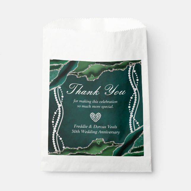 Emerald Green and Silver with Pearls Favour Bag (Front)