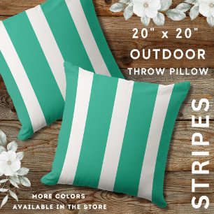 Emerald Green And White Bold Stripe Cushion