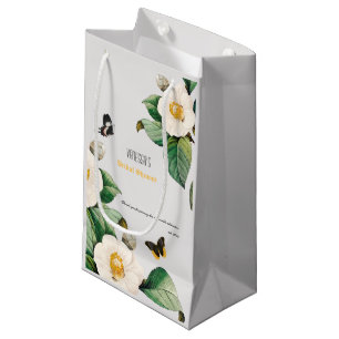 Emerald Green and White Camellia Small Gift Bag