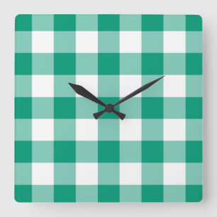 Emerald Green And White Checks Gingham Pattern Square Wall Clock