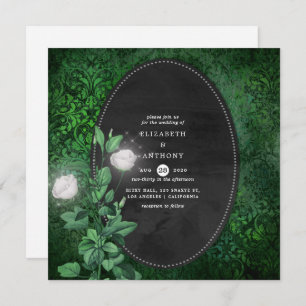 Emerald Green and White Damask Floral Wedding Invitation