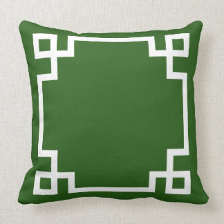 Emerald Green and White Greek Key Pattern Pillow