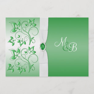 Emerald Green and White II Monogram Invite