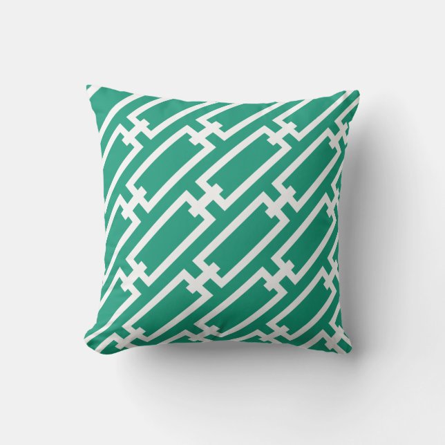 Emerald Green and White Links Pattern Cushion (Front)
