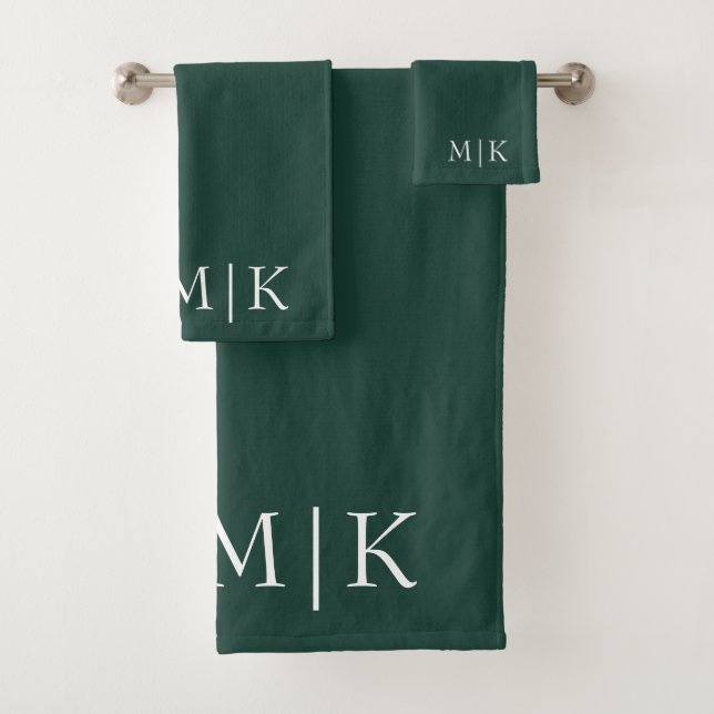 Emerald Green and White | Modern Monogram Bath Towel Set (Insitu)