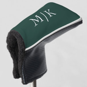 Emerald Green and White Modern Monogram Golf Head Cover