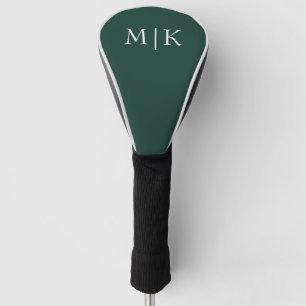 Emerald Green and White   Modern Monogram Golf Head Cover