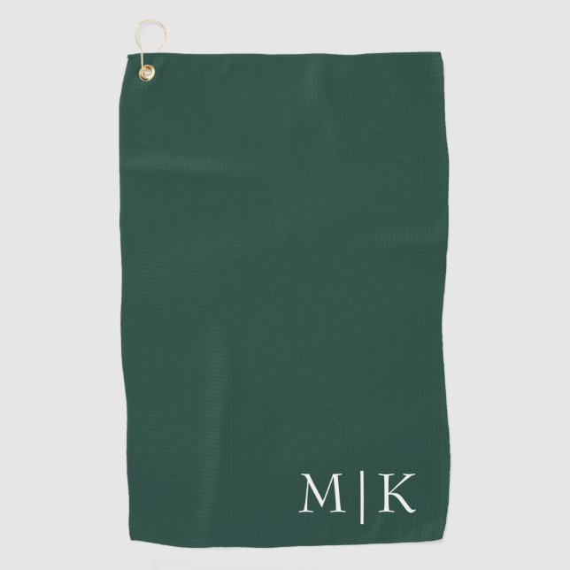 Emerald Green and White | Modern Monogram Golf Towel (Front)