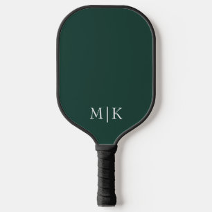 Emerald Green and White Modern Monogram Pickleball Paddle