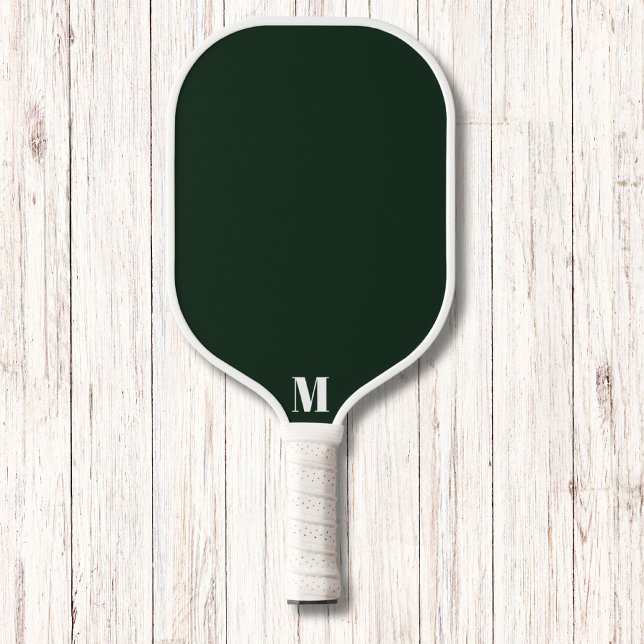 Emerald Green and White Modern Monogram Pickleball Paddle (Creator Uploaded)