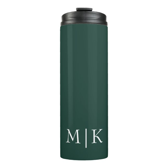 Emerald Green and White | Modern Monogram Thermal Tumbler (Front)