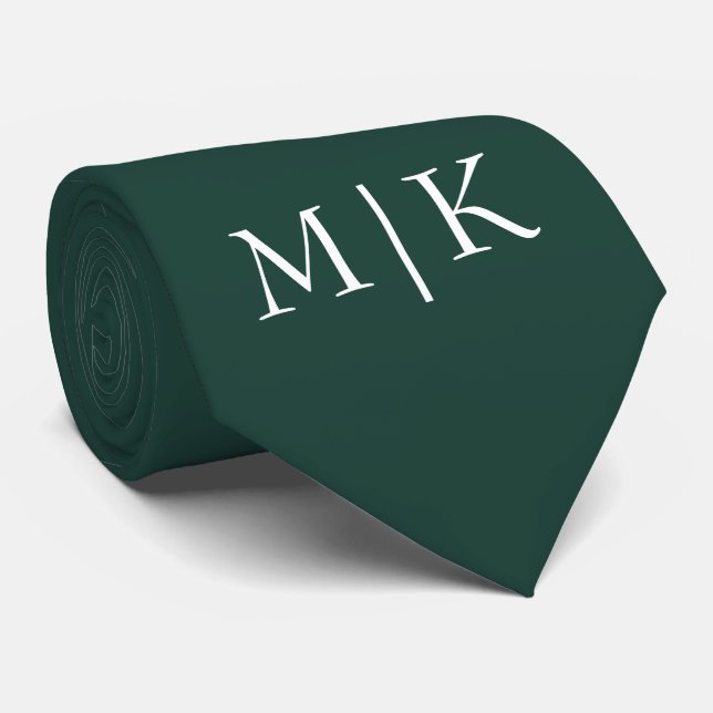 Emerald Green and White | Modern Monogram Tie (Rolled)