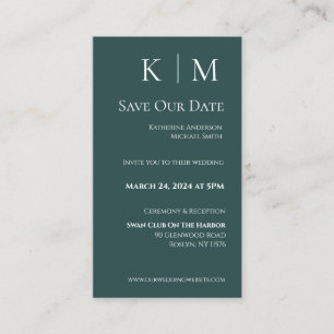 Emerald Green and White-Modern-Save the Date- Business Card