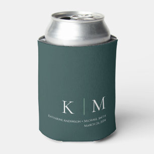 Emerald Green and White-Monogram-Wedding- Can Cooler
