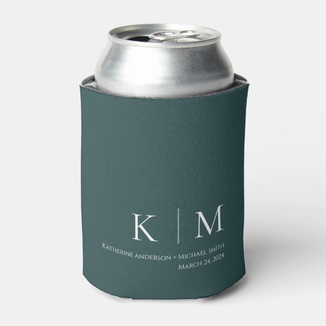Emerald Green and White-Monogram-Wedding- Can Cooler (Can Front)
