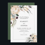 Emerald Green and White Protea Wedding Invitation<br><div class="desc">Emerald Green and White Protea Wedding Invitation

Bold floral wedding invitation featuring two floral arrangements with white proteas,  purple berries and blue grey foliage. The design also features a fine line in emerald green which can be removed and a green back which can be altered.</div>