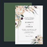 Emerald Green and White Protea Wedding Invitation<br><div class="desc">Emerald Green and White Protea Wedding Invitation

Bold floral wedding invitation featuring two floral arrangements with white proteas,  purple berries and blue grey foliage. The design also features a fine line in emerald green which can be removed and a green back which can be altered.</div>