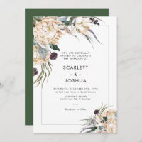 Emerald Green and White Protea Wedding Invitation