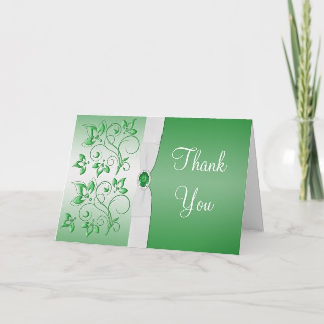Emerald Green and White Thank You Card (Front)
