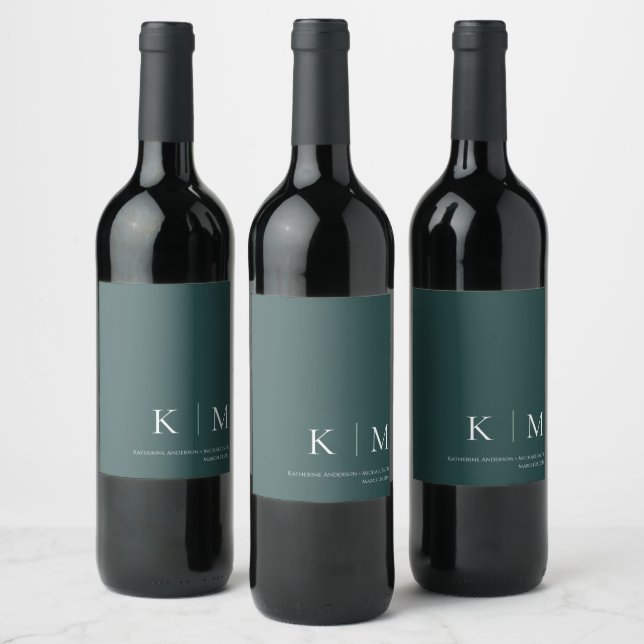 Emerald Green and White-Wedding- Wine Label (Bottles)