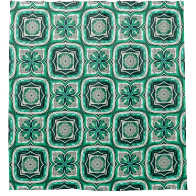 Emerald Green Arabesque Pattern Shower Curtain (Front)