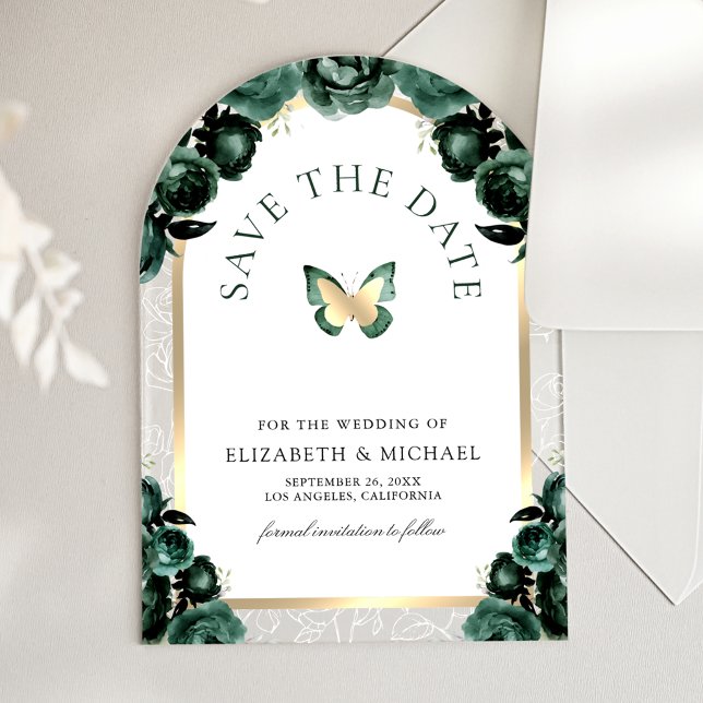 Emerald Green Arch Butterfly Wedding Save the Date Acrylic Invitations (Creator Uploaded)