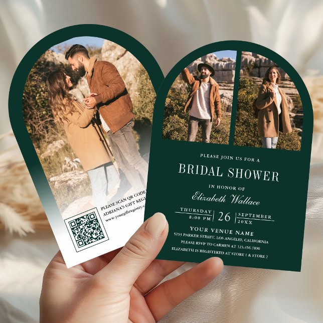 Emerald Green Arch Photo QR Code Bridal Shower Invitation (Creator Uploaded)